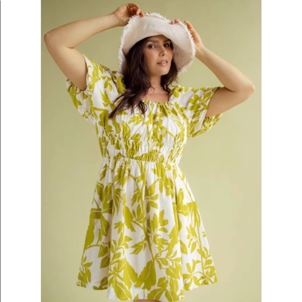 Maeve by Anthropologie Puff Sleeve Mini Dress in chartreuse